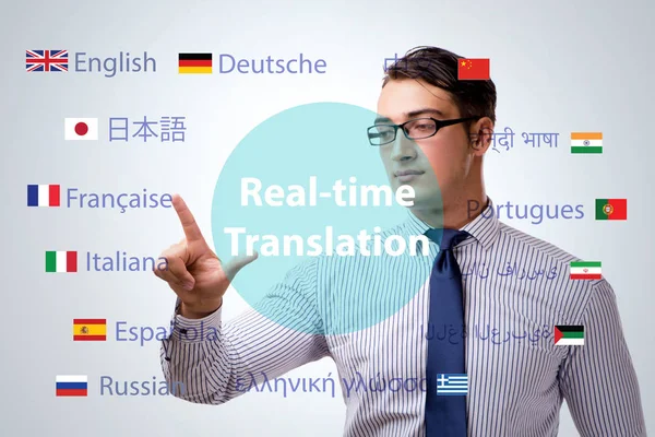 Concepto de traducción en tiempo real desde un idioma extranjero — Foto de Stock