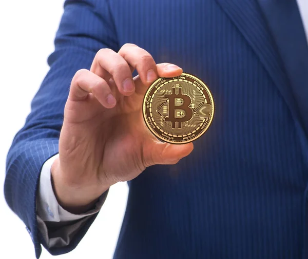 Affärsman i bitcoin prisökning koncept — Stockfoto