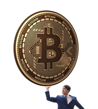 Şifreli para zinciri kavramında bitcoin tutan bir işadamı