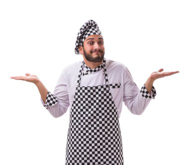 Beyaz arka planda yalıtılmış erkek aşçı