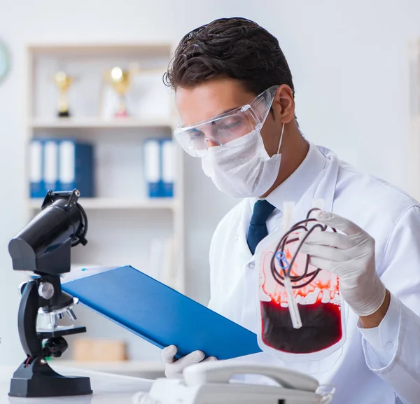 Doctor working with blood samples in hospital clinic lab — Stock Photo, Image