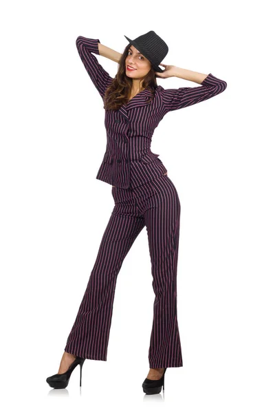 Woman wearing striped costume isolated on white — Stock Photo, Image