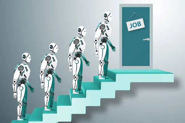 Robots staan in de rij voor werk. — Stockfoto