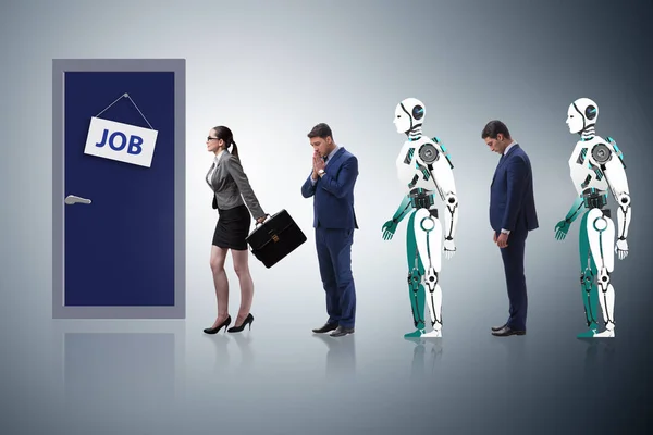 Woman man and robot competing for jobs