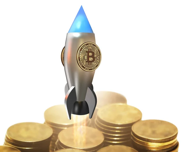 Bitcoins w koncepcji kryptowaluta blockchain - 3 renderowania — Zdjęcie stockowe