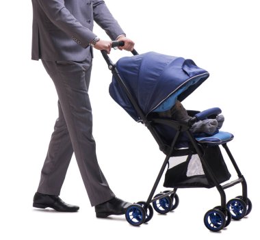 Bebek arabasındaki genç işadamı çocuk beyazı izole etmiş.