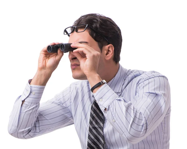 Joven hombre de negocios guapo mirando hacia el futuro con prismáticos — Foto de Stock