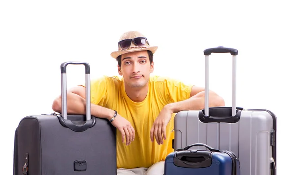 Happy young man going on summer vacation isolated on white — Stock Photo, Image