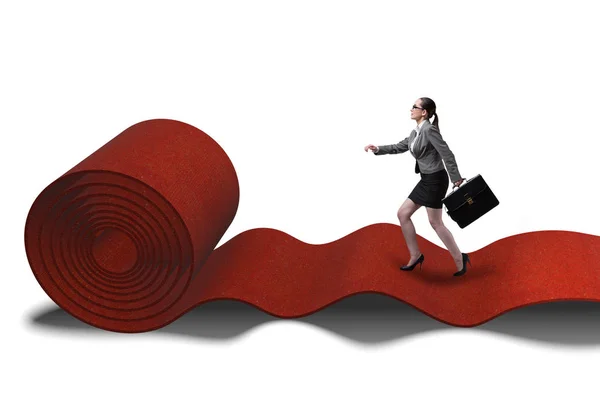 Mujer de negocios en la alfombra roja en concepto de éxito — Foto de Stock