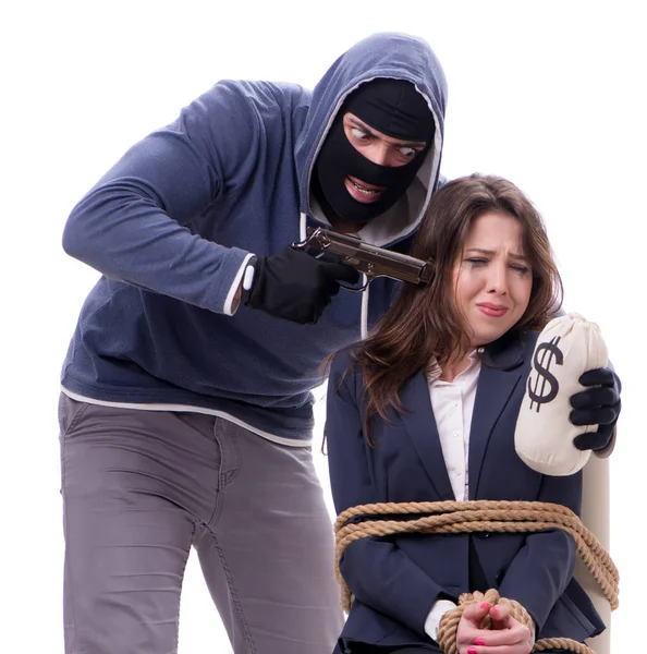 Gunman costringendo una donna — Foto Stock