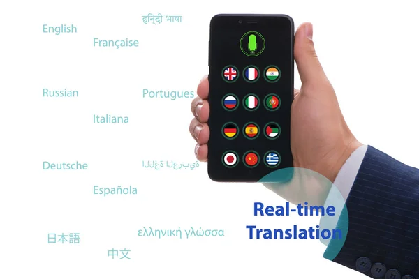 Concept of real time translation with smartphone app — Stock Photo, Image