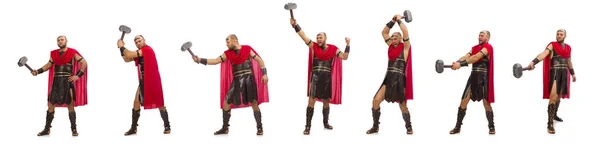 Gladiator mit Hammer isoliert auf weiß — Stockfoto