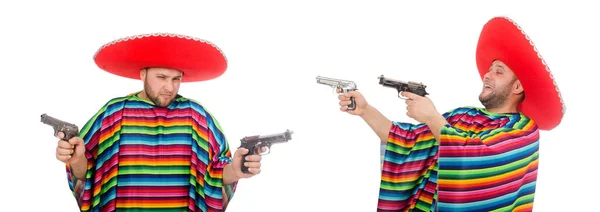 Engraçado mexicano segurando pistola isolado no branco — Fotografia de Stock