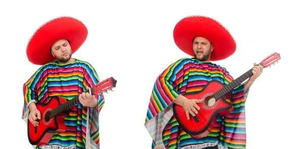 Mexicano engraçado com guitarra isolada em branco — Fotografia de Stock
