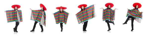 Vrij Mexicaans meisje in levendige pocho geïsoleerd op wit — Stockfoto