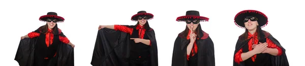 Fille en costume de carnaval noir et rouge isolé sur blanc — Photo