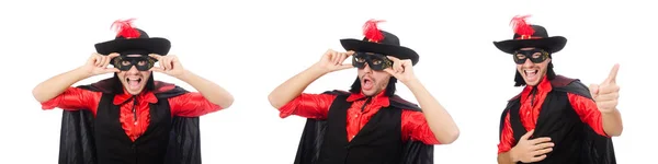 Jeune homme en manteau de carnaval isolé sur blanc — Photo