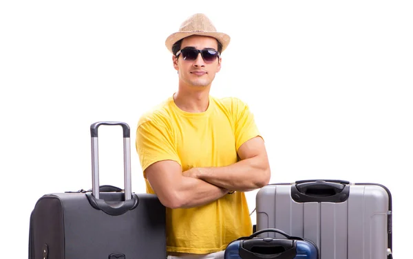 Feliz joven que va de vacaciones de verano aislado en blanco — Foto de Stock