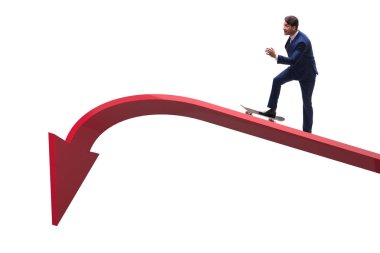 Finans grafiğinde kaykaya binen iş adamı