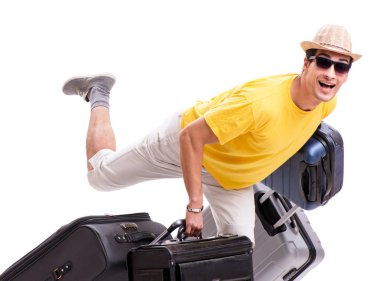 Mutlu genç adam yaz tatiline çıkıyor.