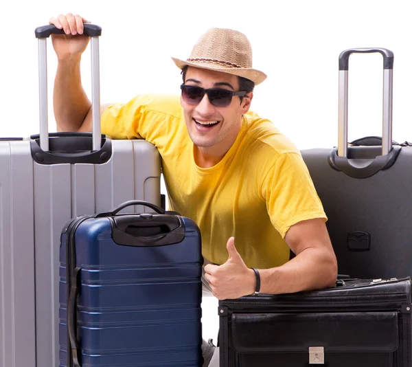 Happy young man going on summer vacation isolated on white — Stock Photo, Image