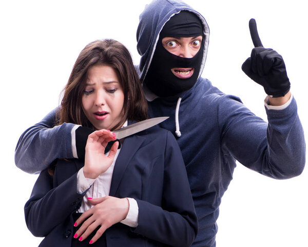 Businesswoman is kidnapped by the knifeman