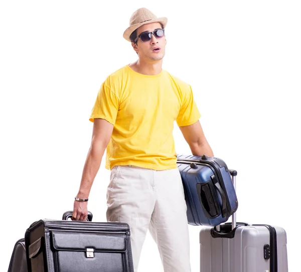 Happy young man going on summer vacation isolated on white — Stock Photo, Image