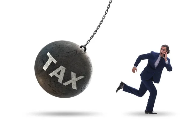 Businessman running away from high taxes — Stock Photo, Image