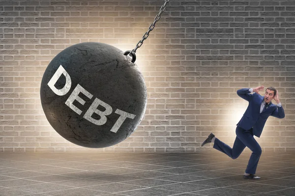 Zakenman in schuld- en leningsconcept — Stockfoto