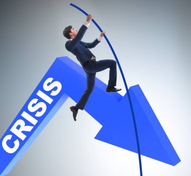 İş adamı, iş konseptinde krizle boğuşuyor