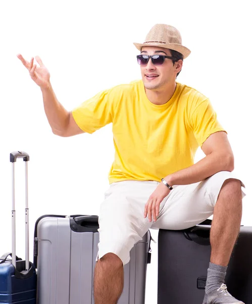 Happy young man going on summer vacation isolated on white — Stock Photo, Image