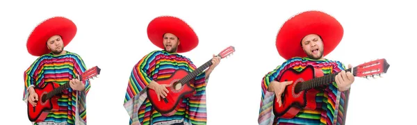 Mexicano engraçado com guitarra isolada em branco — Fotografia de Stock