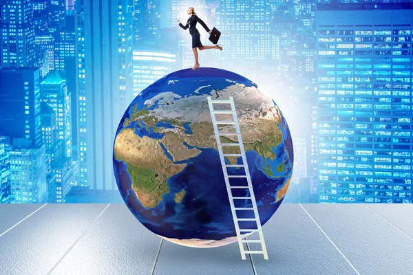 Businesswoman on top of the world — Stock Photo, Image