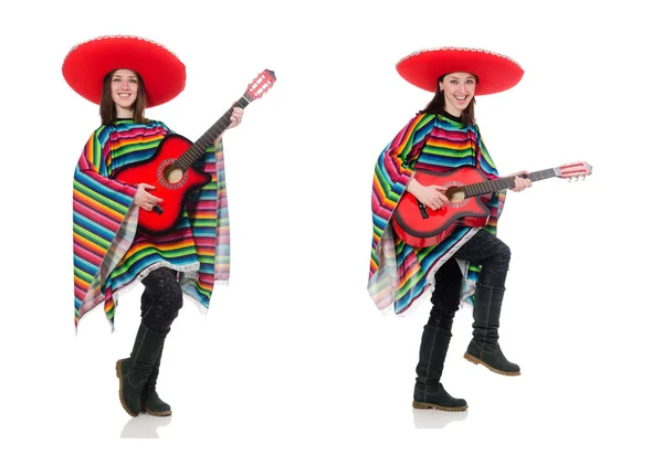 Vrij Mexicaans meisje in levendige pocho geïsoleerd op wit — Stockfoto