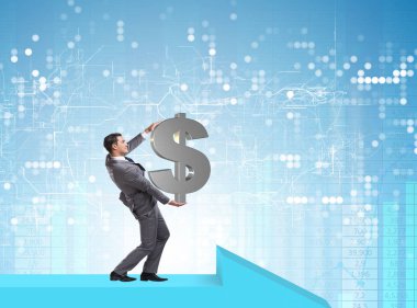 Parası olan bir işadamı ok işaretinde yürüyor.