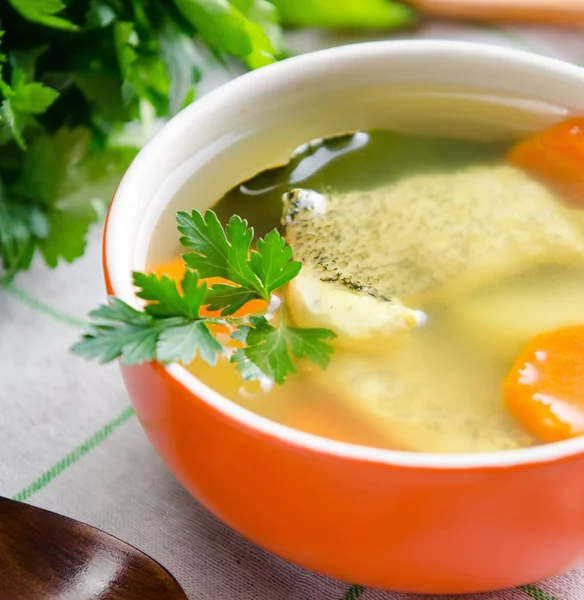 Fischsuppe auf dem Tisch im Teller — Stockfoto