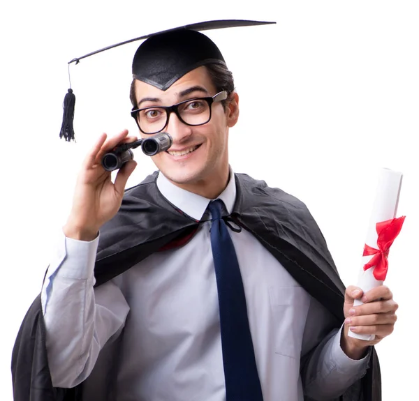 Estudante graduado isolado em fundo branco — Fotografia de Stock