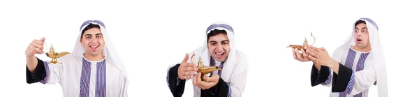 Arab man with lamp isolated on white — Stock Photo, Image