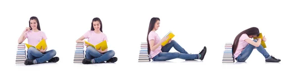 Μαθητής με βιβλία απομονωμένα σε λευκό — Φωτογραφία Αρχείου