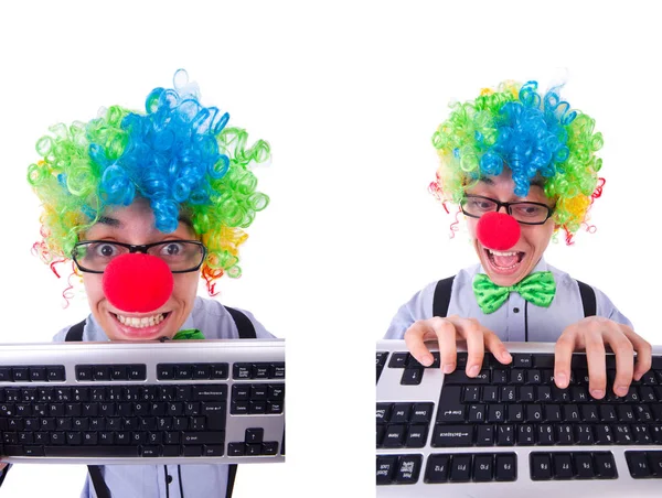 Lustiger Typ mit Clownsperücke auf weißem Hintergrund — Stockfoto