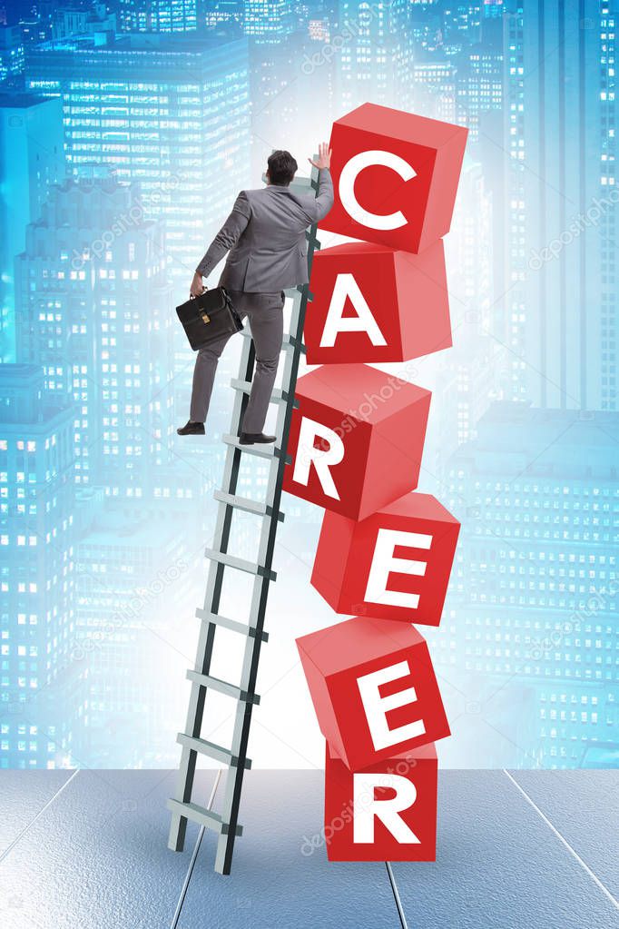 Career concept with businessman on top of blocks