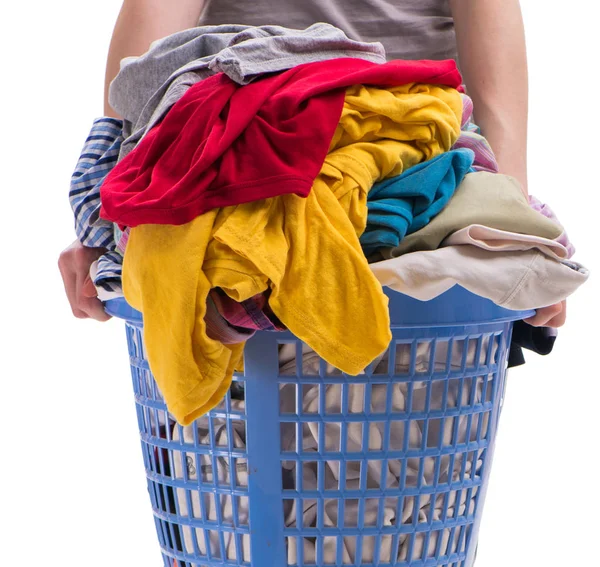 Woman with basket of clothing for laundry — Stock Photo, Image