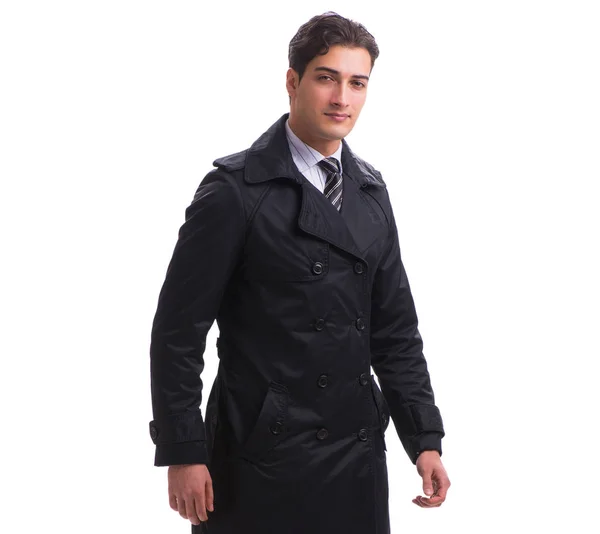 Young businessman wearing winter coat isolated on white — Stock Photo, Image