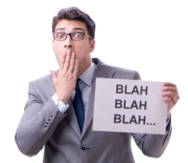 Beyaz arkaplanda yalanlar söyleyen işadamı