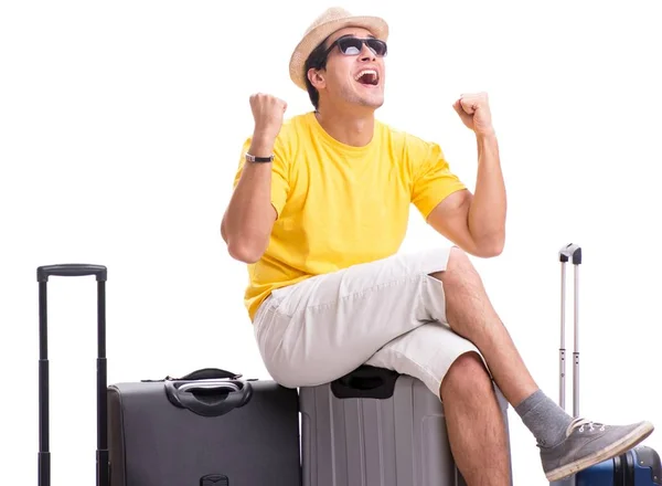 Happy young man going on summer vacation isolated on white — Stock Photo, Image