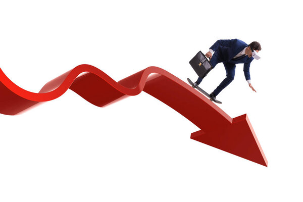 Businessman riding skateboard on financial graph