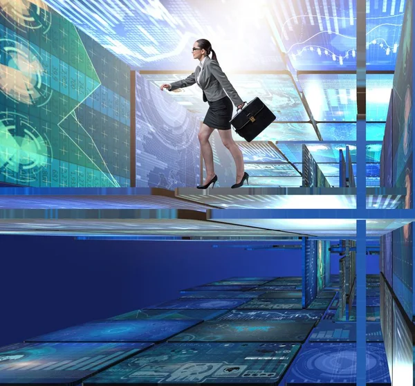 Businesswoman walking in data management concept — Stock Photo, Image