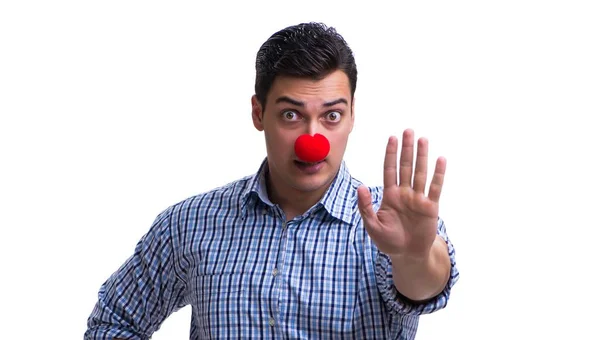 Lustige Mann Clown isoliert auf weißem Hintergrund — Stockfoto