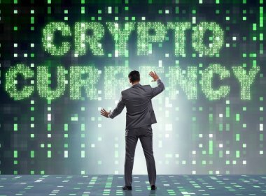 Engelleme zinciri kripto para birimi kavramında iş adamı