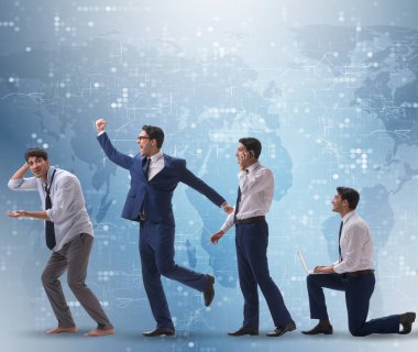 Erkeklerin aşamalarda ilerlediği iş konsepti